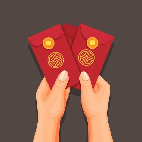 Hand holding angpao money on envelope, chinese new year celebrate concept in cartoon illustration vector Hong Bao, Lucky Money, Red Packet, Money Envelopes, Hand Holding, Illustration Vector, Cartoon Illustration, Chinese New Year, Holding Hands