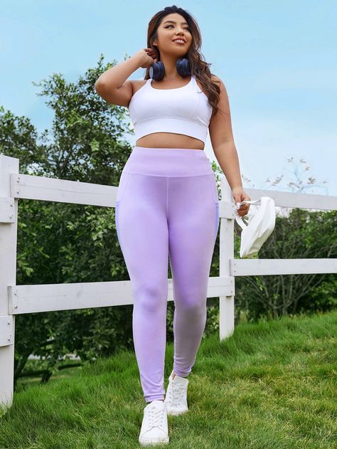 Lilac Leggings Outfit, Purple Leggings Outfit, Outfits Leggins, Plus Fours, Leggings Outfits, Leggings Outfit, Purple Leggings, Lilac Purple, Athletic Outfits