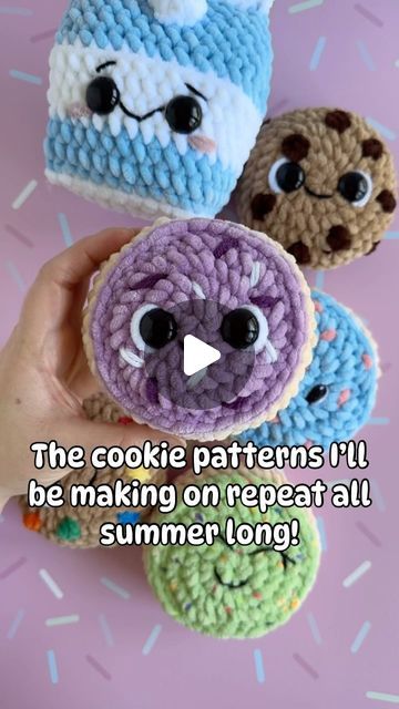 Amigurumi Crochet Patterns by Anna on Instagram: "These two cookie patterns can be made in so many options that you won’t get bored all summer long!   My Chocolate Chip cookie patterns are already in my shops ready for you to whip up your favorite flavor combinations.   The Frosted Sugar Cookies will be available Friday, June 21st!   Also, did you spy the most perfect companion to these adorable cookies?? 🍪🥛  #chocolatechipcookies #frostedsugarcookies #crochetersofinstagram #newpattern #comingsoon #crochetcookies #crochetfood #cookiesandmilk" Amigurumi Cookies Free Pattern, The Cookie Snob Crochet, Cookie Crochet Pattern Free, Crochet Cookies Free Pattern, Free Crochet Cookie Pattern, Cookie Crochet Pattern, Crochet Cookie Pattern, Crochet Cookies, Oreo Cookie Crochet Blanket