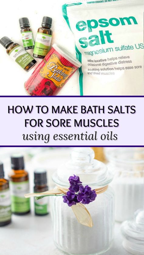 Sore Muscles Bath Soak, Essential Oils Sore Muscles, Epson Salt Bath, Diy Bath Salts With Essential Oils, Muscle Relief Bath, Bath Soak Recipe, Bath Salts Recipe, Relaxing Essential Oils, Bath Salts Diy