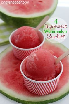 4 Ingredient Watermelon Sorbet Recipe | 25+ Watermelon recipes Watermelon Sorbet Recipe, Watermelon Sorbet Recipes, Granitas, Watermelon Flavor, Watermelon Sorbet, Sorbet Recipe, Sommer Mad, Brownie Desserts, Sorbet Recipes