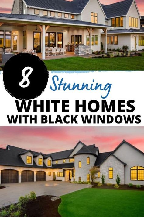 White Windows Trimmed In Black, Modern Farmhouse With Black Windows, Off White House With Black Trim, White House’s Black Trim, White House’s With Black Windows, White Brick House With Black Windows, White Farmhouse With Black Windows, White Brick House Exterior Black Windows, Brick Houses With Black Windows