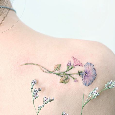 Sorry to all you sapphire-lovers, but I hate my birthstone. The color is a bit too vibrant for me and I don't think it captures who I am in the least bit, but Petunia Tattoo, Morning Glory Tattoo, Glory Tattoo, Pastel Tattoo, Elephant Tattoo Design, Tattoo Trend, Omerta Tattoo, Birth Flower Tattoos, Unique Tattoo Designs