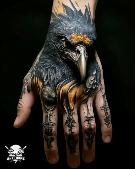 Eagle Tattoo Arm, Book Inspired Tattoos, Traditional Eagle Tattoo, Simple Hand Tattoos, Mother Tattoos For Children, Mom Dad Tattoo Designs, Tato Henna, Hand And Finger Tattoos, Pretty Hand Tattoos