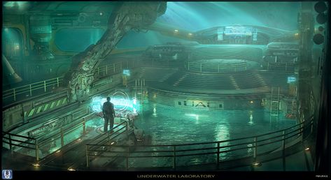 ArtStation - Underwater Lab, Matthew Burke Underwater Research Facility, Underwater Bunker, Underwater Facility, Underwater Base, Sci Fi Base, Scifi Environment, Sci Fi Architecture, Sunken City, Labs Art