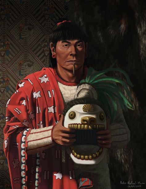 ArtStation - Lord Ahuizotl before his Coronation., Pedro Rafael Mena Aztec Empire, Aztec Warrior, Aztec Art, Mexican Art, Ruler, Nativity, New World, Native American, Art Gallery