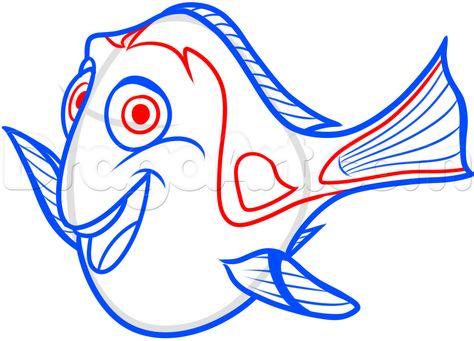 how to draw dory from finding dory step 8 How To Draw Dory, Step By Step Disney Characters, Dory Tattoo, Dory Drawing, Dory Characters, Draw Cartoon Characters, Cartoon Drawings Sketches, Cartoon Drawings Of People, Cartoon Drawings Disney