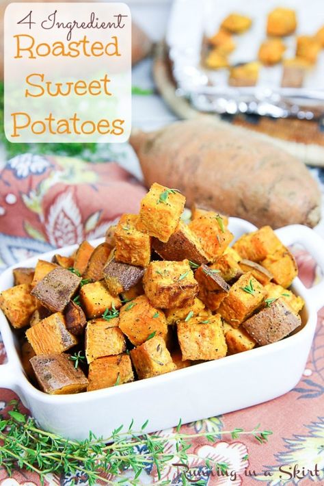 Simple Roasted Sweet Potatoes are simply the best!  This classic recipe only has 4 ingredients. Hello! Hello! Aren't sweet potatoes just the best?  They are so classically FALL... but I honestly love them year-round.  I'm not going to lie... spuds make me happy!  I can't Health Side Dishes, Potato Bites Recipe, Clean Eating Side Dishes, Sweet Potato Bites, Sweet Potato Recipes Roasted, Sweet Potatoe Bites, Crispy Sweet Potato, Roasted Sweet Potato, Potato Bites