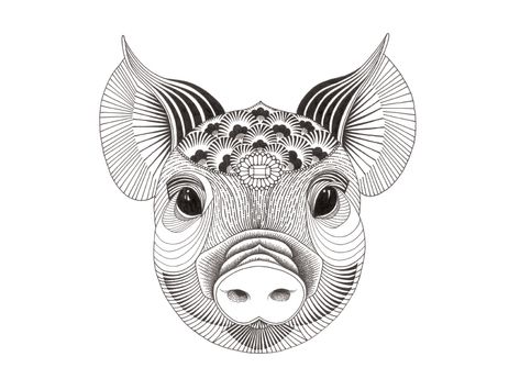 Chinese Zodiac Series | Year of the Pig by Yin Duan Pig Tattoo Design, Pig Chinese Zodiac, Pig Zodiac, Pig Tattoo, Happy Lunar New Year, Year Of The Pig, Chinese Zodiac, Silver Spring, San Luis Obispo