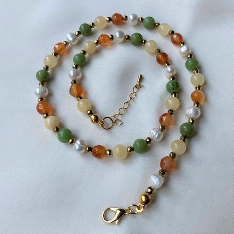 ★ Natural Gemtone (Agate & Gold Hematite & Jade & Real Pearl) ★ Adjustable Beaded Chain (+1 inches) ★ Gold Plated Stone Bead Jewelry, Crystal Chakra, Diy Jewelry Necklace, Beaded Necklace Diy, Chakra Necklace, Crystal Bead Necklace, Handmade Jewelry Tutorials, Stone Beaded Necklace, Handmade Fashion Jewelry