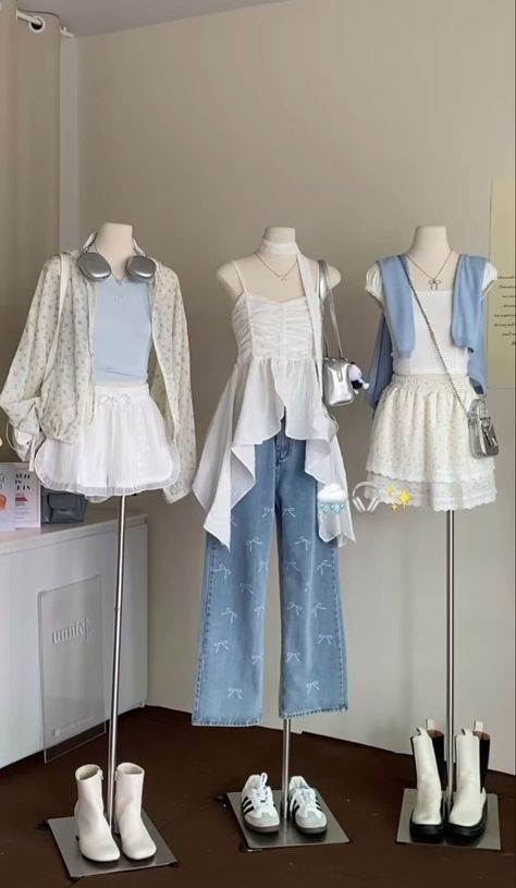 Sweet Outfits Girly, Blue Coquette Outfit, Shoujo Fashion, Shoujo Outfits, Korean Aesthetic Outfits, Shoujo Girl, Girly Coquette, Clothes Korean Style, Outwear Women