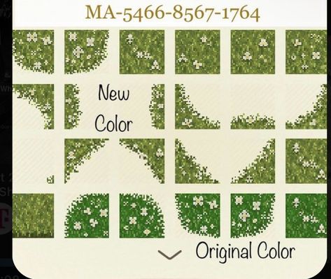 Acnh Paths Designs Grass Path, Acnh Path Codes Flowers, Acnh Grass Design, Acnh Grass Path Codes, Mossy Path Acnh, Floral Path Acnh, Acnh Border Path, Animal Crossing Grass Path, Acnh Leaf Design