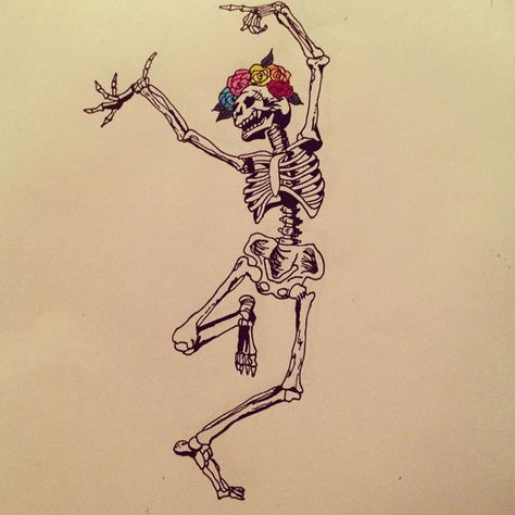 They put flowers in their hair and dance like they just don’t care. | 16 Reasons Those Day Of The Dead Skeletons Have The Best Lives Skeleton Tattoos, Skeleton Art, Skin Art, Piercing Tattoo, Skull And Bones, Skull Art, Day Of The Dead, Future Tattoos, Tattoo Drawings