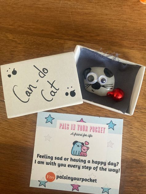 Little pocket pebble pets for adults or little palms and pockets.  Brighten someone's day remind them they are loved lots.  Each cat is as unique as the pebbles chosen as all are hand painted to order, but each one is made with so much love ❤️  All presented in a matchbox if chosen with organza bag with one of our gift cards and a little bell.  Steph, Andie and Reiss 💕🐱 Worry Pet, Pocket Pals, Pocket Hugs, Animal Hugs, Pocket Pal, Hope Gifts, Pocket Pet, Positive Gift, Pet Tiger