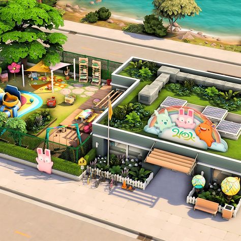 Sims4 Community Lot, Sims 4 Oasis Springs Community Lot, Sims 4 Daycare Build, Sims 4 San Sequoia Build, San Sequoia House Sims 4, Sims 4 San Sequoia, Daycare For Infants, San Sequoia, Sims4 Builds