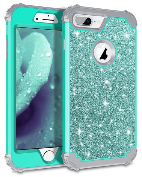 Amazon.com: Lontect Compatible iPhone 8 Plus Case Glitter Sparkle Bling Heavy Duty Hybrid Sturdy Armor High Impact Shockproof Protective Cover Case for Apple iPhone 8 Plus/iPhone 7 Plus - Shiny Teal: Gateway Sparkle Phone Case, Friends Phone Case, Iphone 8 Plus Case, Glitter Iphone Case, Glitter Phone Cases, Apple Phone Case, Glitter Iphone, Pink Phone Cases, Iphone 6 Plus Case