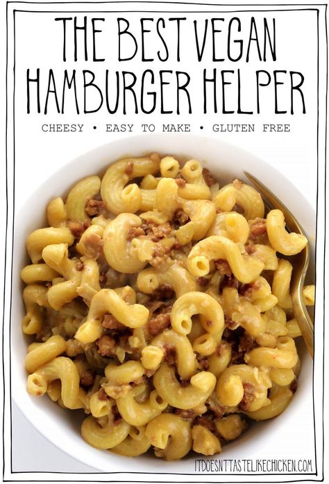 Vegan Hamburger Helper, Vegan Hamburger, Best Vegan Chili, Hamburger Helper Recipes, Vegan Ground Beef, Vegan Greek, Like Chicken, Vegan Pasta Recipes, Hamburger Helper