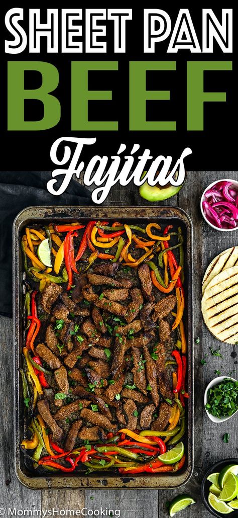 Sheet Pan Beef Fajitas, Fajitas Dinner, Sheet Pan Beef, Mexican Easy, Best Steak Fajitas, Beef Fajita Marinade, Easy Fajita Recipe, Beef Fajita Recipe, Veggie Lasagne