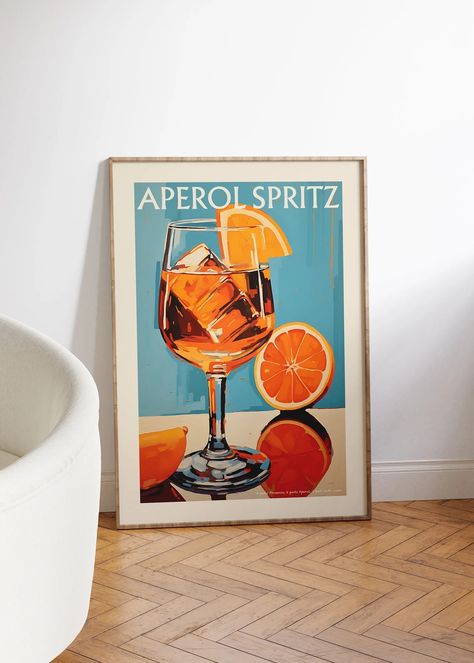 Aperol Spritz Tattoo Fine Line, Aperol Spritz Painting, Aperol Spritz Art, Aperol Spritz Nails, Aperol Painting, Aperitif Cocktails, Vintage Food Posters, Expressive Painting, Spritz Cocktail