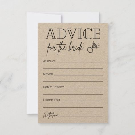 Advice For The Bride To Be Advice Cards For Bride, Bridal Shower Advice Cards, Advice For The Bride, Bridal Shower Advice, Wedding Advice Cards, Fun Bridal Shower Games, Bachelorette Themes, Christmas Shower, Advice Cards