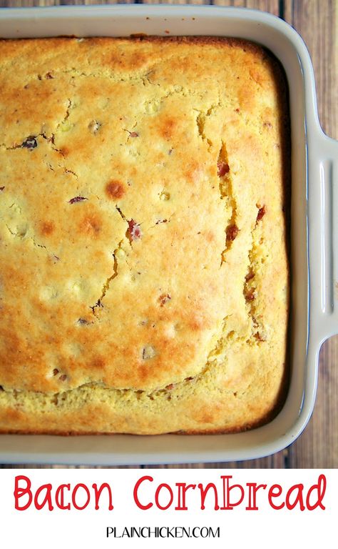 Bacon Cornbread Recipe - homemade sweet cornbread packed with fresh corn and bacon - recipe from The Biltmore in Asheville, NC. SO delicious! How could it not be with yummy bacon?!?! Ready in 30 minutes. Homemade Sweet Cornbread, Cornbread Biscuits, Bacon Cornbread, Savory Cornbread, Cornbread With Corn, Cornbread Recipes, Yummy Bread, Bacon Recipe, Sweet Cornbread