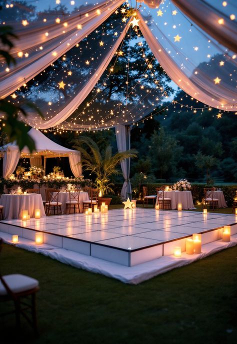 Small Wedding Ideas Starry Night Wedding Ideas, Night Wedding Ideas, Under The Stars Wedding, Small Intimate Wedding Ideas, Celestial Themed Wedding, Starry Night Wedding Theme, Romantic Color Palette, Wedding Under The Stars, Celestial Wedding Theme