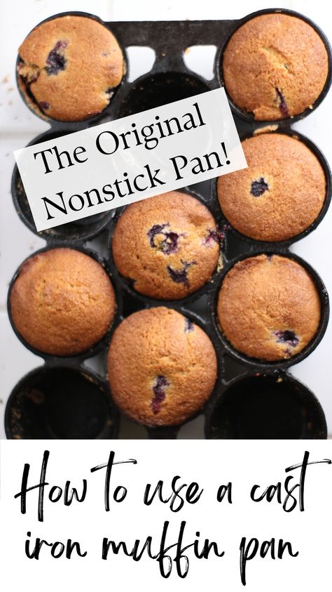 Learn how to use a cast iron muffin pan for the perfect golden brown muffins that don’t stick in the pan. Hearty, moist, and perfectly soft, these 100% whole wheat blueberry muffins make a great breakfast on the go. Made from scratch with 100% white whole wheat flour, fresh or frozen blueberries, and real, whole ingredients. Wheat Blueberry Muffins, Cast Iron Muffin Pan, Whole Wheat Blueberry Muffins, Muffin Pan Recipes, Blueberry Muffins Recipe, Berry Muffins, Homemade Muffins, Muffin Batter, Muffin Recipes Blueberry