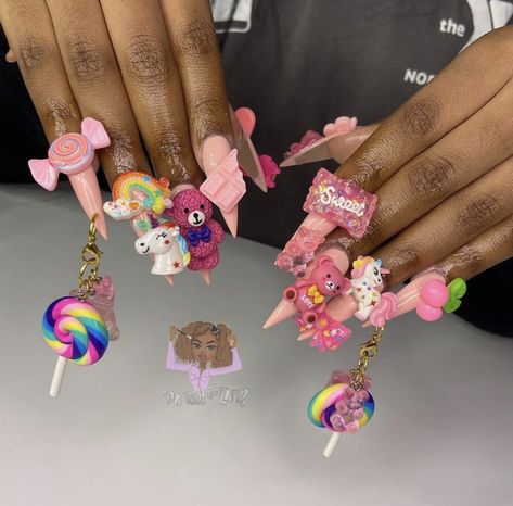 2k Nails, Gyaru Nails, Charm Nails, Pro Nails, Junk Nails, Nail Collection, Long Press On Nails, Light Nails, Fully Booked