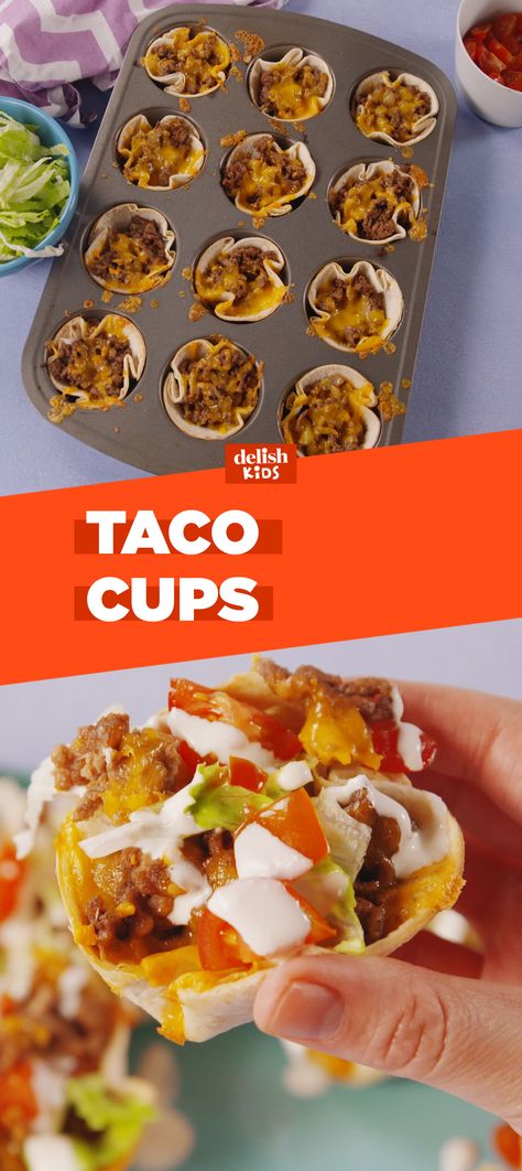 School Lunch Tacos, Easy Recipe With Tortillas, Taco Cups Corn Tortillas, Mini Taco Bowls Flour Tortillas, Mini Taco Cups With Tortillas, Taco Lunch Ideas For Kids, Taco Meat Ideas Easy Dinners, What To Make With Tortillas Easy, Fun Taco Night Ideas