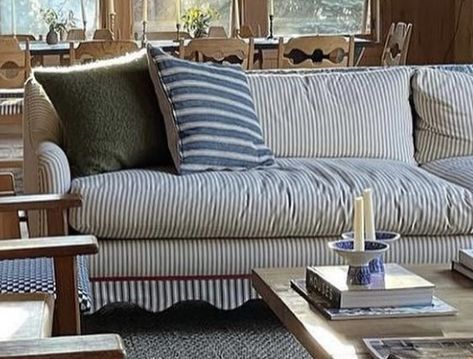 Stripe Couch Living Room, Striped Sectional Sofa, Ticking Stripe Couch, Couch With Piping, Blue And White Striped Sofa, Striped Sofa Living Rooms, Striped Couch Living Room, Ticking Stripe Sofa, Blue Striped Couch