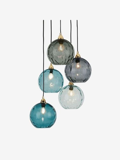 Cluster Glass Pendant Lighting, Pendant Lights Over Stairs, Blue Glass Pendant Light, Blue Pendant Lights, Hall Lights, Kitchen Chandelier Lighting, Hallway Pendant Lighting, Stairs Lighting, Bathroom Recessed Lighting