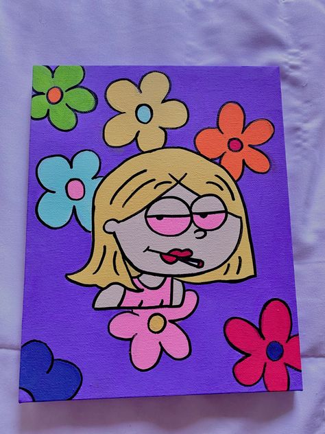 canvas art painting acrylic cartoon lizzie mcguire easy beginners Cartoon Art Colorful, Lizzie Mcguire Drawing, Picture Painting Ideas Easy, Trippy Powerpuff Painting, Cute Small Acrylic Paintings, Easy Characters To Paint, Things To Paint Around The House, Fairly Odd Parents Canvas Art, High Character Painting Ideas