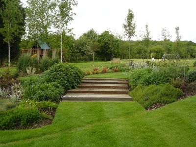 Large Tiered Garden Ideas, Garden Different Levels Landscape Design, Garden Levels Landscaping, Sloped Woodland Garden, Garden Design Large, Uk Smallholding, Vege Garden Design, Garden Design Cottage, Big Garden Design