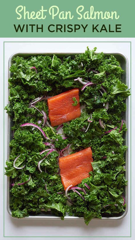 How To Make Sheet Pan Salmon With Crispy Kale Salmon Kale, Sheet Pan Salmon, Healthy Dinners For Two, Pan Salmon, Crispy Kale, Salmon Seasoning, Kitchen Skills, Pan Dinners, Culinary School