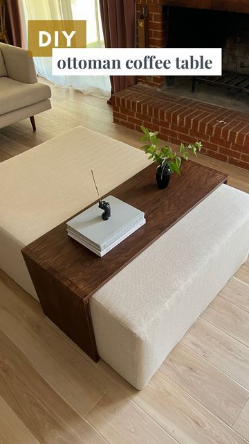 Ottoman With Tray On Top, Tray On Ottoman Ideas, Tray On Ottoman, Ottoman Tray Ideas, Ottoman Tray Decor Ideas, Ottoman Table Top, Living Room Ottoman Coffee Table, Ottoman Coffee Table Decor, Diy Ottoman Coffee Table