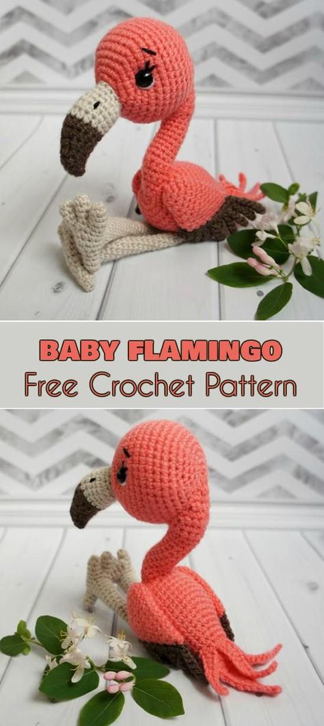 Baby Flamingo Amigurumi Bird Free Crochet Pattern Softie Ami Toys Roses Au Crochet, Flamingo Toy, Crochet Flamingo, Baby Flamingo, Amigurumi Inspiration, Bird Free, Confection Au Crochet, Crochet Birds, Pola Amigurumi