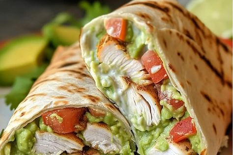 Guacamole Chicken Wraps Chicken Guacamole Sandwich, Chicken Guacamole Wrap, Guacamole Sandwich, Guacamole Chicken, Creamy Guacamole, Chicken Wrap Recipes, Lunch Wraps, Chicken Wrap, Mexican Cooking