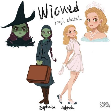 soonsang on Instagram: “Wicked Elphaba _ Glynda 위키드_ 엘파바 _ 글린다 #soonsangworks#art #animation #chatacters #roughsketch #digitalpainting #doodle #drawing…” Wicked Fanart, Hong Soonsang, Wicked Elphaba, Broadway Wicked, Wicked Art, Elphaba And Glinda, Wicked Musical, Theatre Nerds, Musical Theater