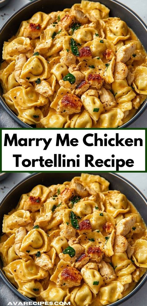 Craving a quick weeknight dinner? This Marry Me Chicken Tortellini is an easy dinner recipe that can be prepared in just 30 minutes, making it perfect for busy families looking to enjoy a delicious meal together. Way Dinner Recipes, Marry Me Chicken Recipe With Orzo, Easy Comfort Dinner Recipes, Easy Dinner Bake Recipes, Marry Me Tortellini Recipes, Sunday Dinner Chicken Recipes, Cajun Chicken Tortellini Recipes, Easy Dinner Recipes Tortellini, Marry Me Chicken Meal Prep