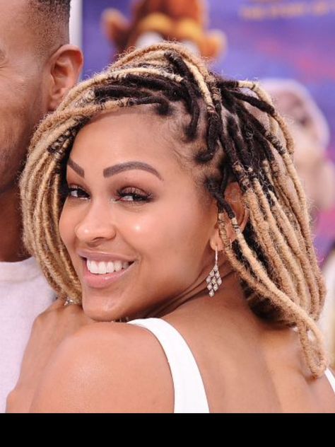 Megan Good’s Faux Locs Meghan Good Faux Locs, Megan Good Locs, Meagan Good Faux Locs, Blonde Faux Locs Black Women, Megan Good Faux Locs, Megan Good Short Hair, Meagan Good Short Hair, Megan Good, Meagan Good