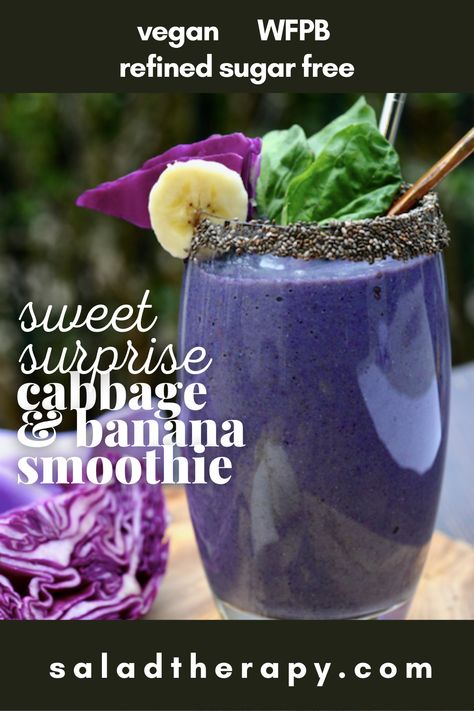 Sweet Surprise Cabbage and Banana Smoothie | Salad Therapy Cabbage Smoothie, Purple Smoothie, Purple Cabbage, Hidden Veggies, Cabbage Salad, Smoothie Ingredients, Plant Based Eating, Yummy Smoothies, Banana Smoothie