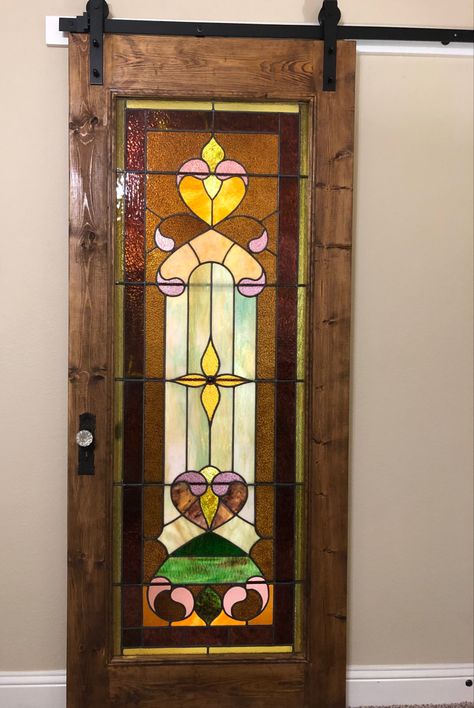 Sliding Stained Glass Door, Stain Glass Barn Door, Stained Glass Door Diy, Stained Glass Barn Door, Stained Glass Sliding Doors, Stained Glass Doors Entrance, Stained Glass Doors Interior, Security Screen Doors, Interior Doors Modern