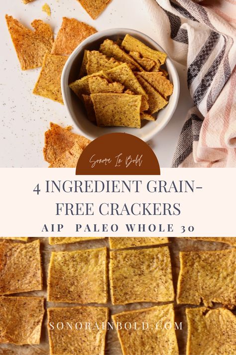 These 4 ingredient crackers are gluten free, dairy free, grain free goodness! They are AIP, Paleo and whole 30 friendly and suped delicious and crispy. These crackers are made with simple ingredients and are easy to assemble. They are the perfect snack crackers and are great for on the go. Aip Snack, Green Plantains, Cracker Recipe, Aip Paleo, Easy Paleo, Paleo Whole 30, 4 Ingredient, Whole 30, Grain Free