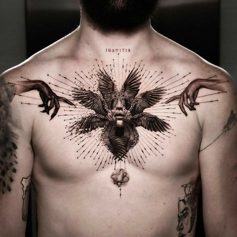 Guardian Angel Tattoo Designs, Justice Tattoo, Surreal Tattoo, Torso Tattoos, Angel Tattoo Designs, Tattoo Ideas For Men, Medusa Tattoo, Classic Tattoo, Realism Tattoo