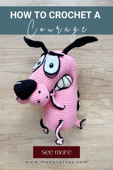 Make your own stunning crochet Courage The Cowardly Dog with this easy-to-follow crochet pattern for intermediate crocheters and beginners looking for a challenge! Featuring detailed process photos and video guidance, this project is perfect for adding a unique handmade touch to your fabric craft collection. Great for crochet enthusiasts who love intricate and fun crochet designs! Courage The Cowardly Dog Crochet Pattern, Crochet Courage The Cowardly Dog, Spring Crochet Ideas, Horror Crochet, Designing Tips, Courage The Cowardly Dog, Cowardly Dog, Dog Crochet, Crochet Plushies