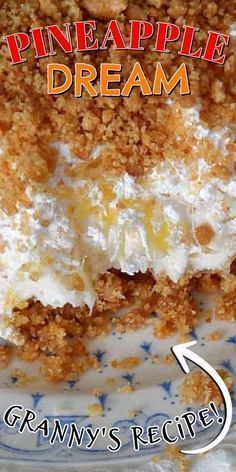 Pineapple Dessert Easy, Pineapple Dream, Pineapple Dream Dessert, Dream Dessert, Pineapple Dessert Recipes, Beaux Desserts, Pineapple Desserts, Potluck Desserts, Fluff Desserts