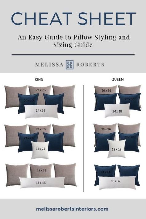 Decorative Pillows + Pillow Sizing Chart + Mix & Match Pillow Combinations Pillow Combinations, Design Ložnic, Bantal Sofa, Dekorasi Kamar Tidur, Pillow Styling, Bedroom Pillows, Remodel Bedroom, Master Bedrooms Decor, Decorating Blogs