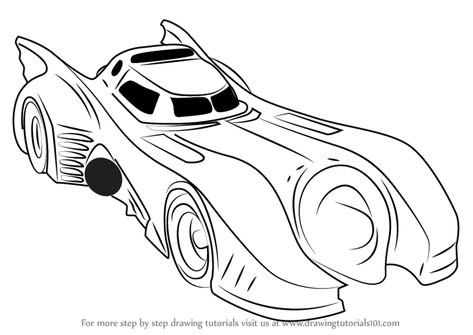 Step by Step How to Draw a Batmobile 1989 DrawingTutorials101.com Car Drawing Easy, 1989 Batman, Batman Comic Cover, Rolls Royce Car, Batman Car, Cars Coloring, Royce Car, Batman Drawing, Cars Design