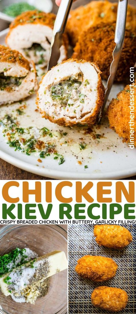 Chicken Kiev With Ground Chicken, Chicken Kiev Balls, Chicken Kiev Recipe Baked, Chicken Keiv Recipe, Breaded Stuffed Chicken Breast, Kiev Recipe, Garlic Compound Butter, European Dinner, Chicken Kiev Recipe