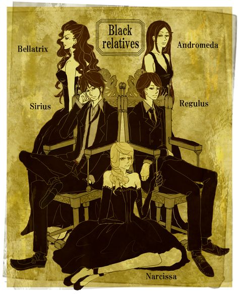 The Black Family. Marauder's Era.  The Black Family interests me for some reason, I don't know why. House Of Black Harry Potter, Evil Harry Potter, Fanart Harry Potter, Meme Harry Potter, Stile Harry Potter, Tapeta Harry Potter, Theme Harry Potter, Desenhos Harry Potter, Harry Potter Images